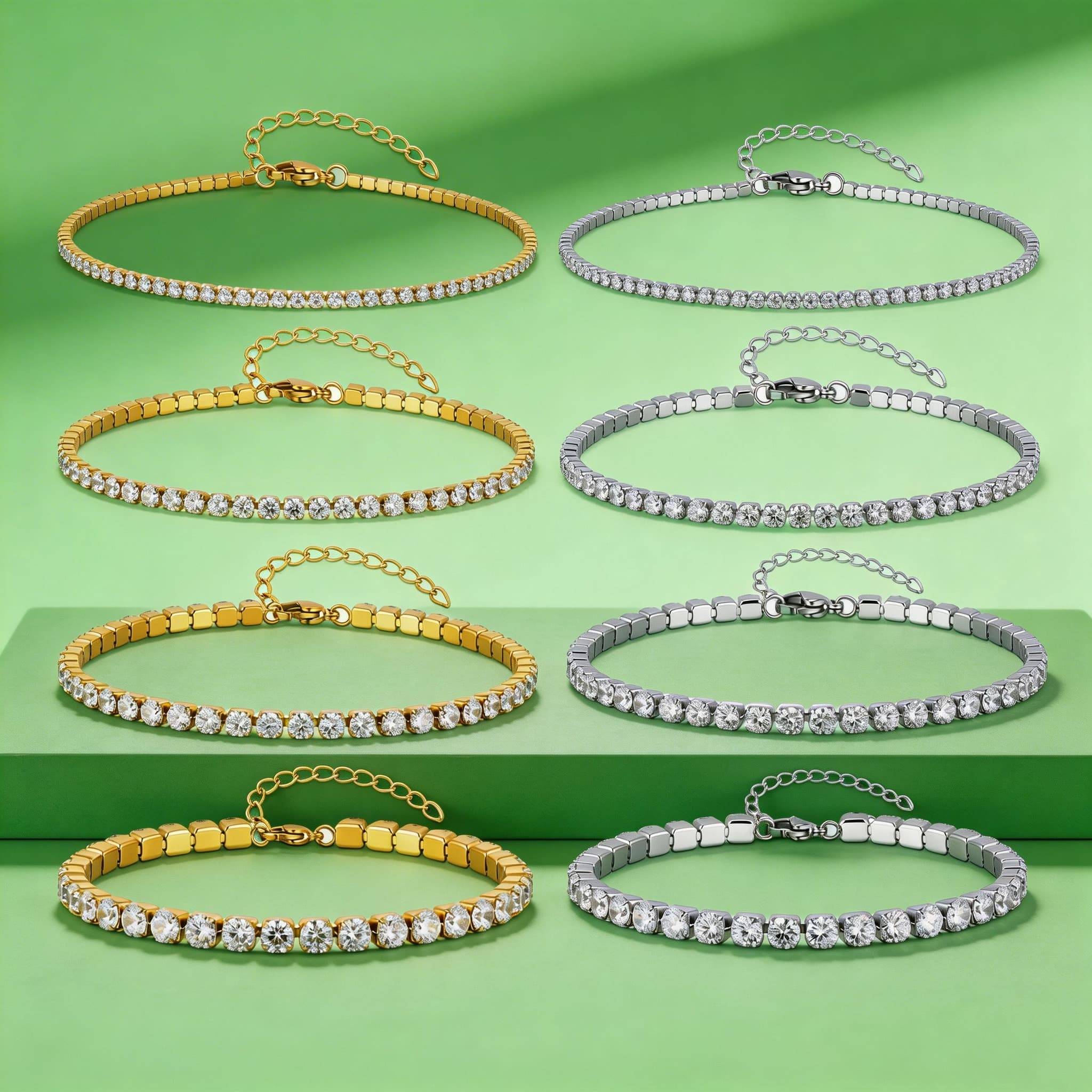 Jc Jewelry & Watches Photos - 2/3/4/5MM高級ジルコンテニスチェーンアンクレット（女性用）、ステンレススチールアンクレットジルコンチェーンアンクレット、繊細なジュエリーギフト