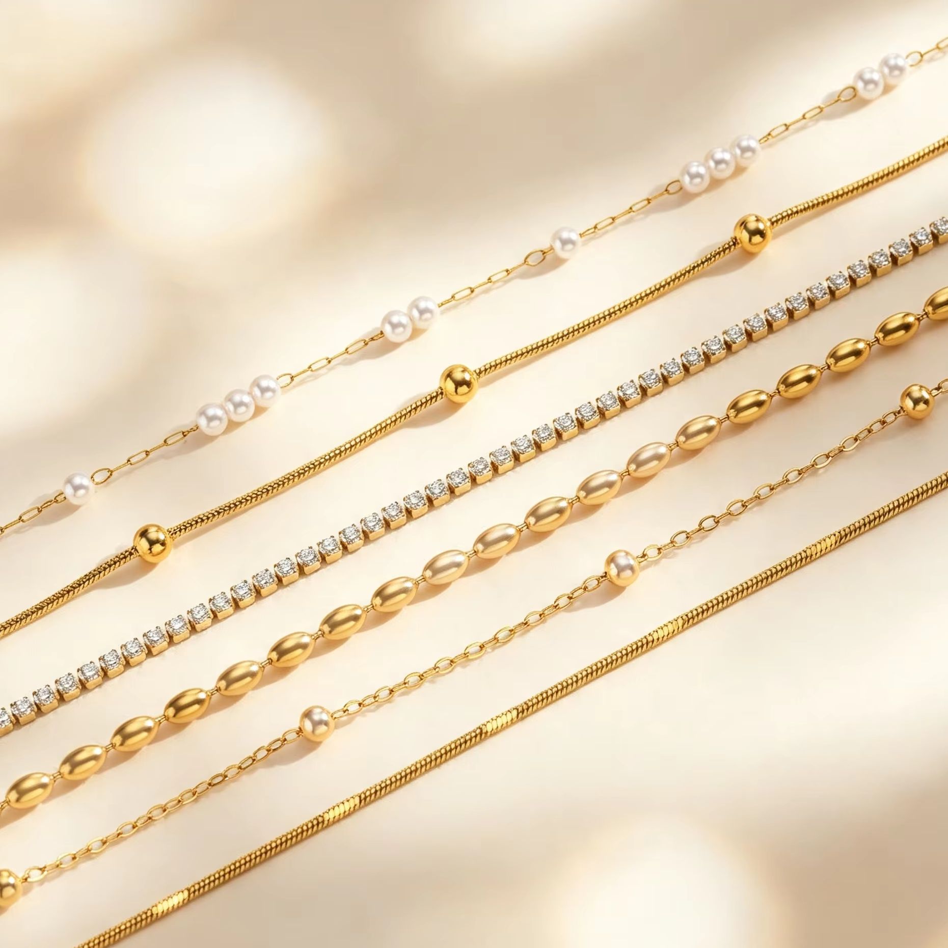 レディース繊細なスネークチェーンアンクレットジュエリービーズ - Jc Jewelry & Watches Photos のレビューと価格