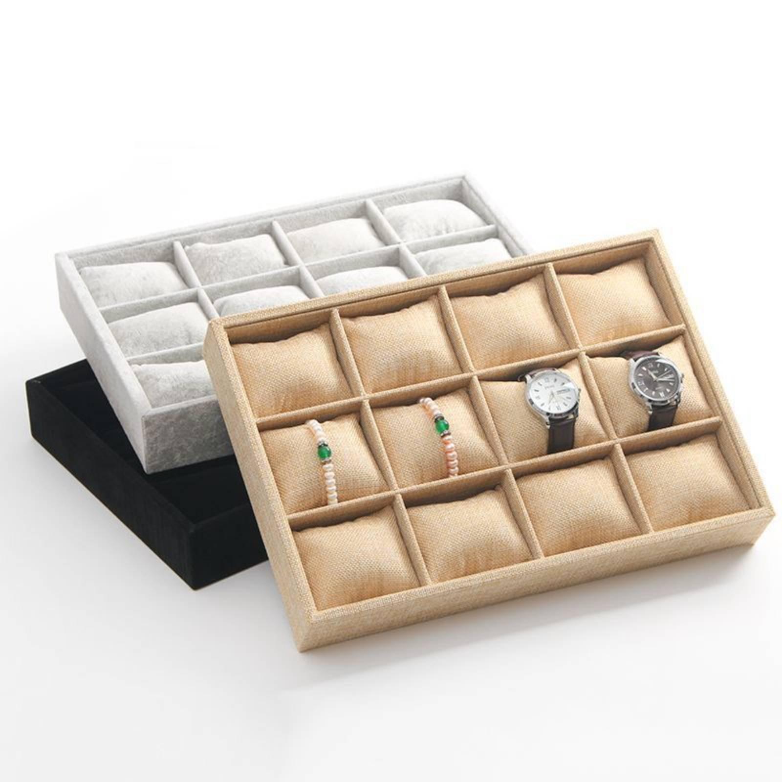 リネン生地のジュエリーホルダー、オープントップウォッチボック - Watch Display Box のレビューと価格